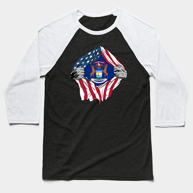 USA American Grown Michigan Flag Baseball T-Shirt by tobzz